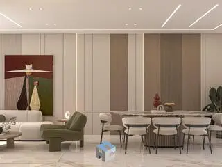Illustration of Bchamoun 2628 dining room with part of living room