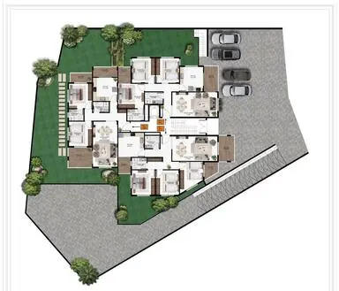 Illustration of Bchamoun 2628 ground, 1st, and 2nd floor plan