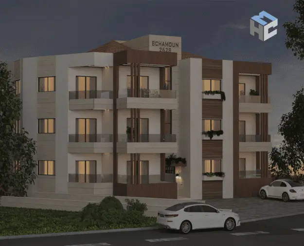 Illustration of Bchamoun 2628 building exterior at night